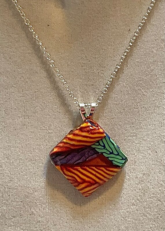 Wood-look Polymer Clay Square Pendant