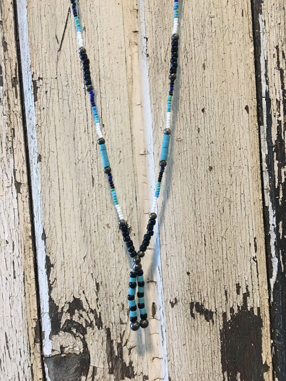 Turquoise Black and White Single Strand Beaded Necklace
