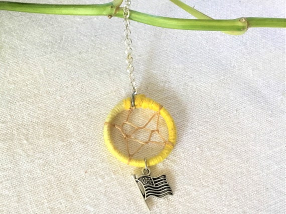 Yellow Dreamcatcher Keychain with Flag Charm