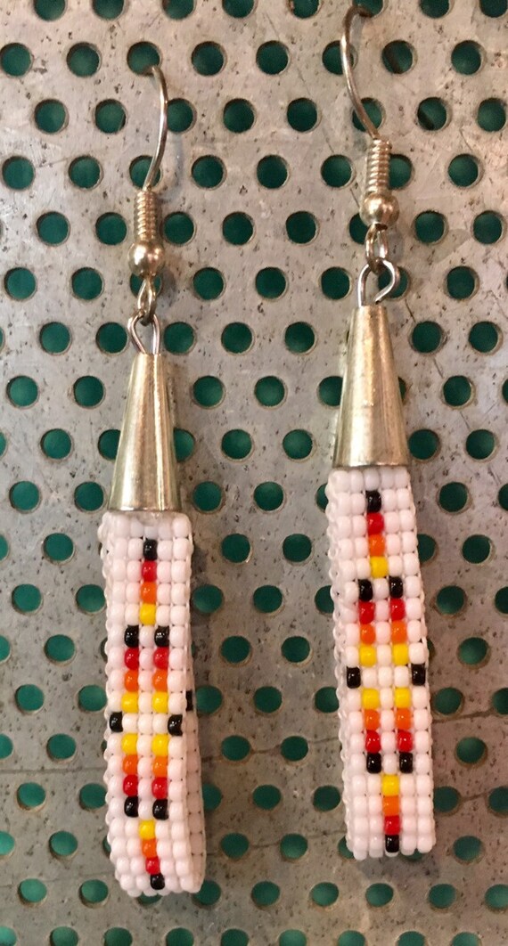 White Loom Beaded Loop Earrings