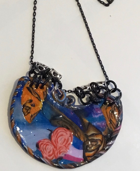 Handcrafted Statement Multicolored Polymer Clay Pendant