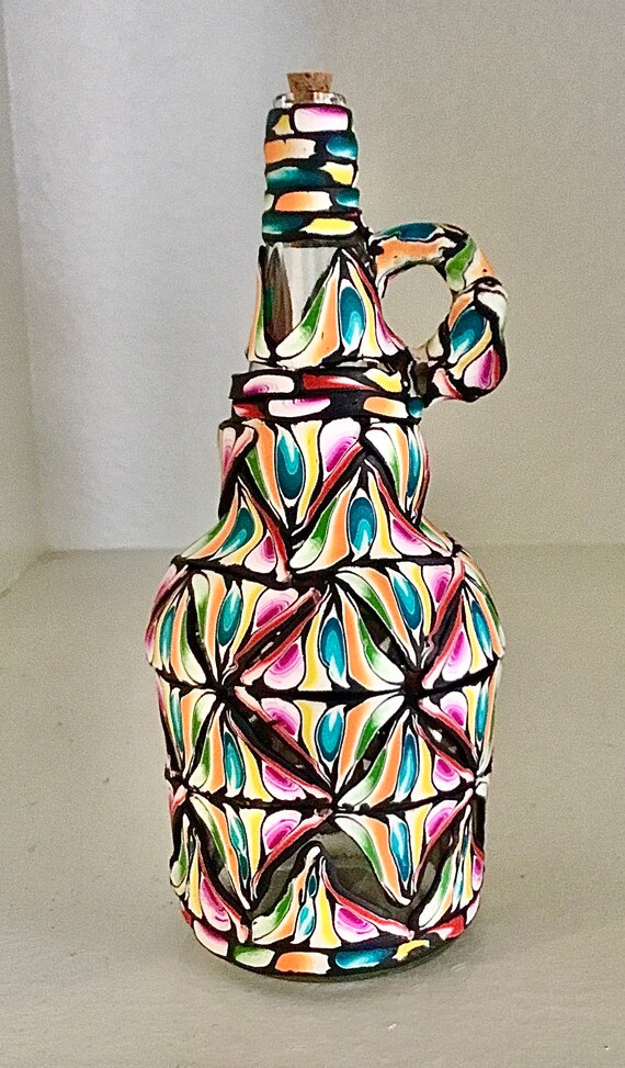 Stained Glass Look Polymer Clay and Glass Decanter