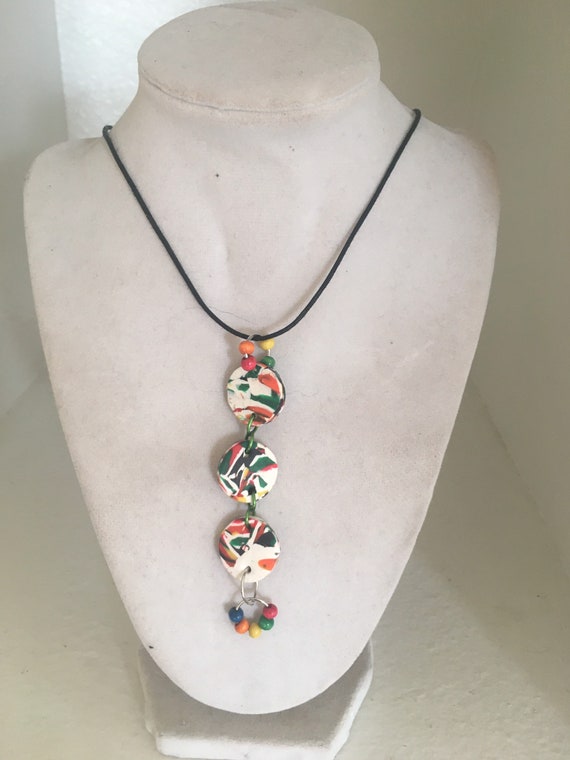 Triple Circle Polymer Clay Pendant Necklace