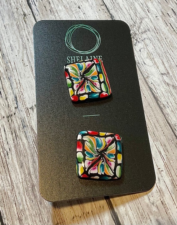 Stained Glass Look Polymer Clay Stud Earrings