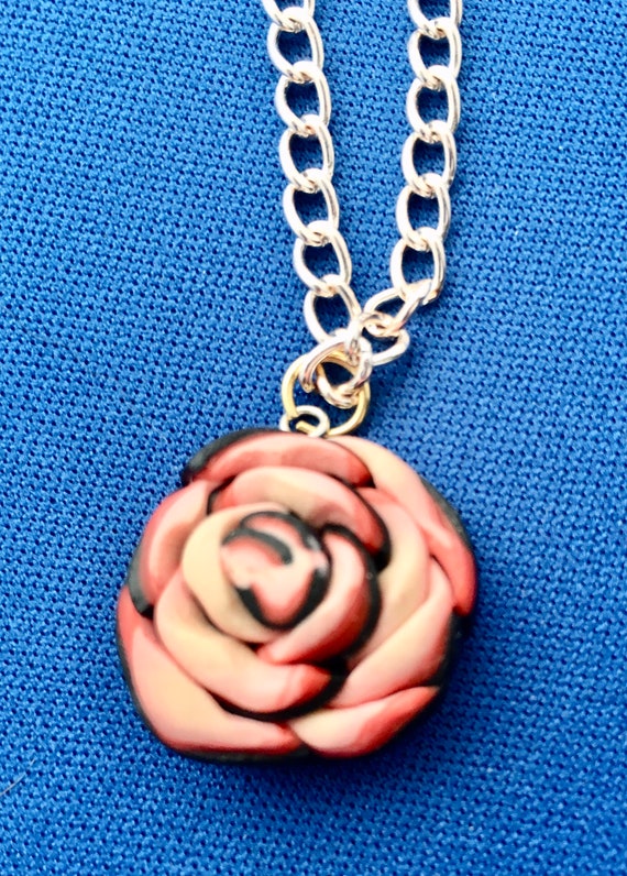 Handcrafted Polymer Clay 3D Rose Pendant Necklace