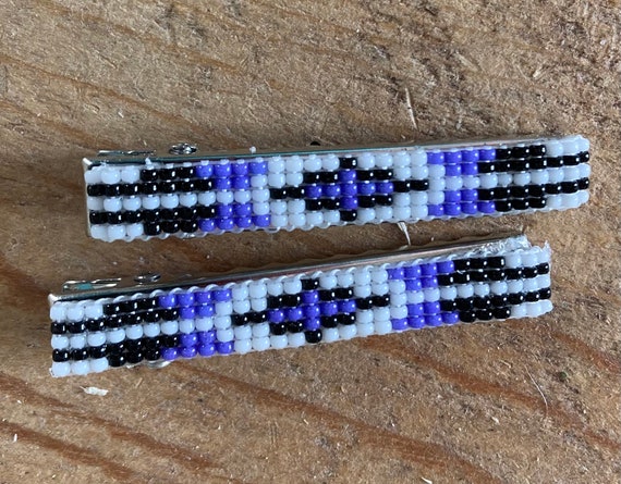 Hair Barrettes Alligator Clips Beaded Purple
