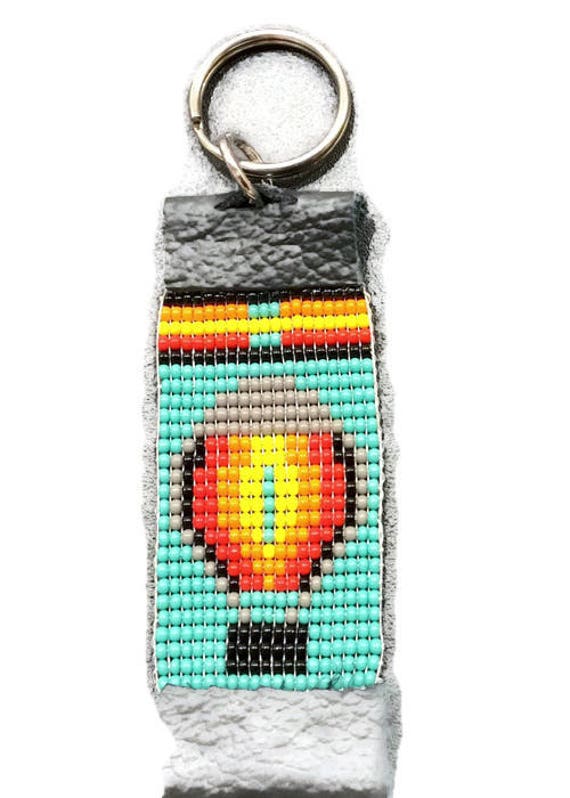 Hot Air Balloon Turquoise Loom Beaded Keychain
