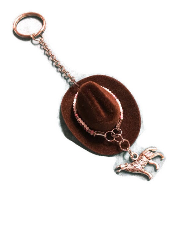Felt Hat Keychain with Beaded Hatband