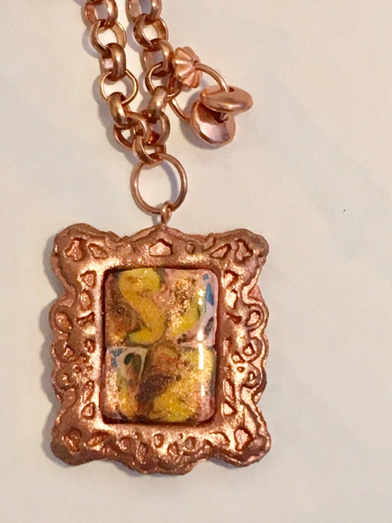 Copper Vintage Style Polymer Clay Pendant Necklace