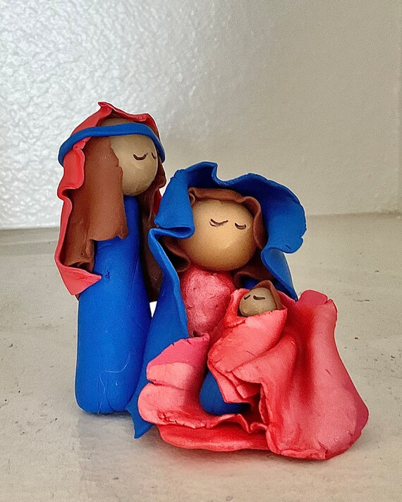 Nativity in Red and Blue Polymer Clay