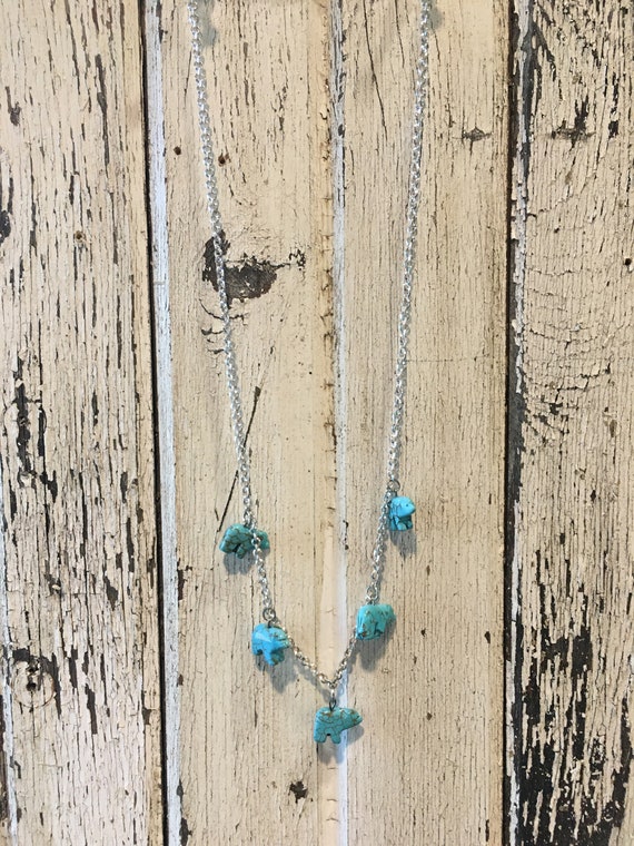 Turquoise Bears Pendant Necklace