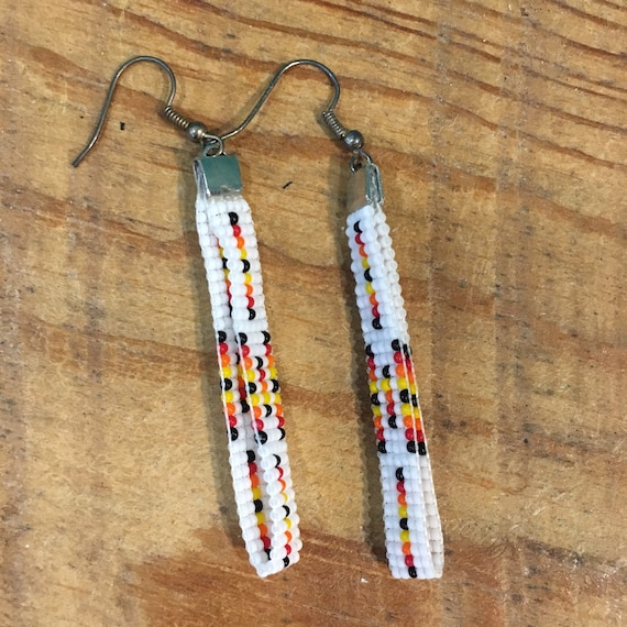 Long Beaded Loop Earrings in White and Sunset Color Accents