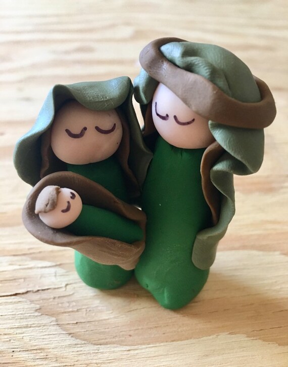 Green One Piece 3 Figure Clay Nativity