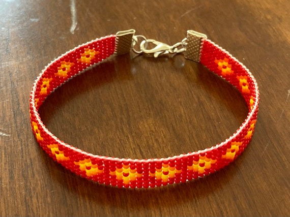Red Flower Loom Beaded Bracelet