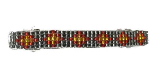 Gray/Red Shiny Loom Beaded Hair Barrette