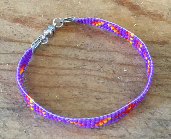 Purple Narrow Loom Beaded Bracelet