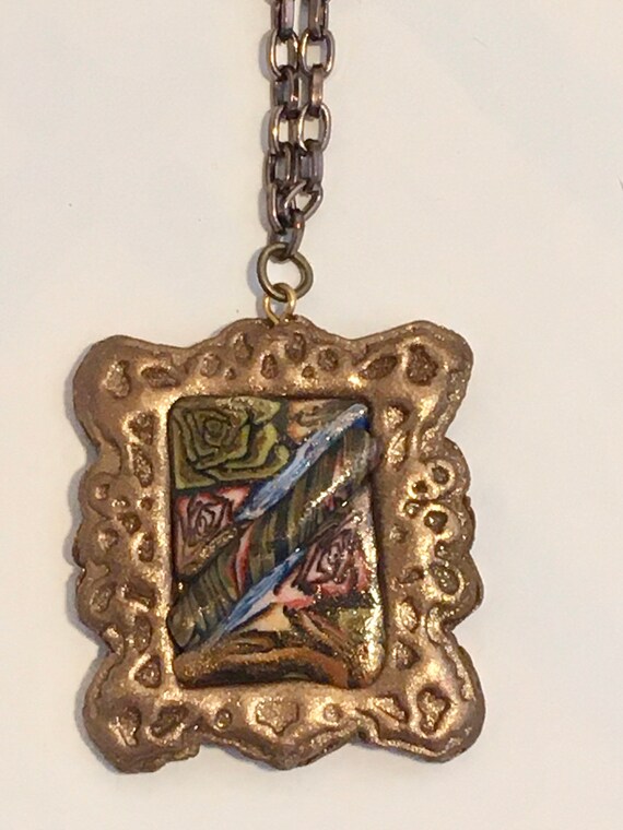 Vintage Style Polymer Clay Pendant Necklace