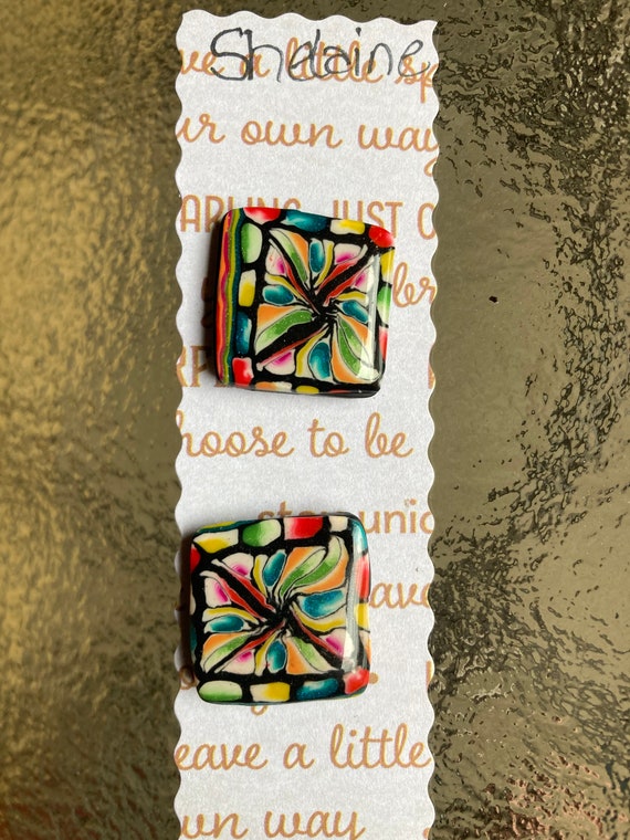 Stained Glass Look Polymer Clay Stud Earrings