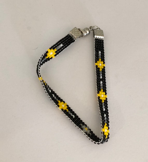 Black and Yellow Loom Beaded Narrow Bracelet