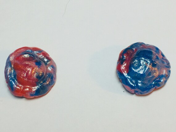 Multi Color Polymer Clay Rosette Stud Earrings