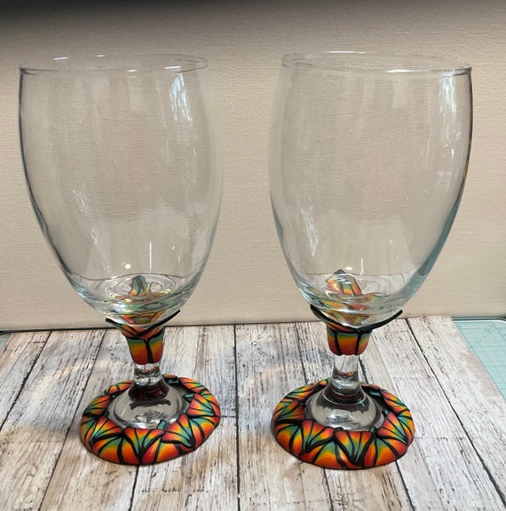 Wine Glasses with Sunset Colors Decor