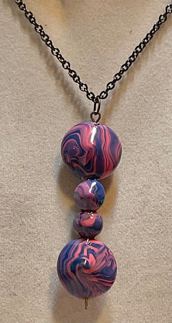 Bead Drop Polymer Clay Pendant Necklace