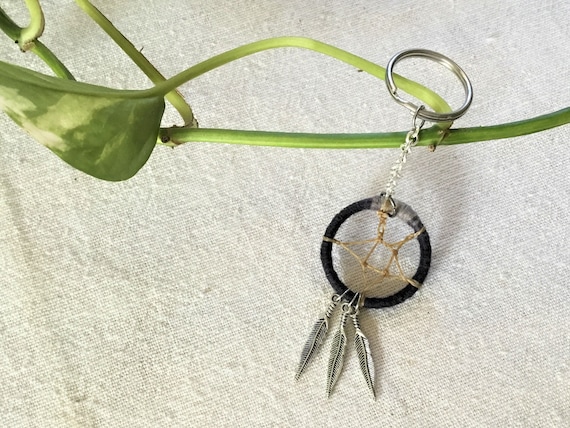 Black Dreamcatcher Keychain with Feather Charms