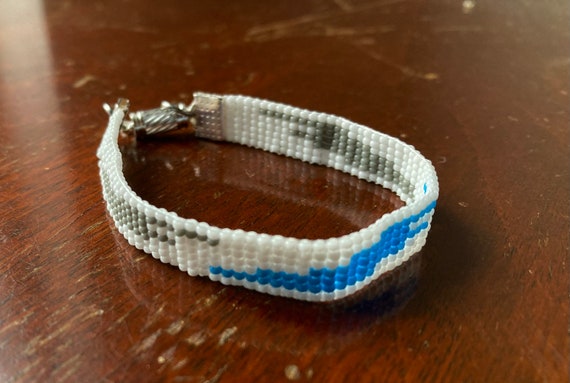Aqua White Gray Loom Beaded Narrow Bracelet