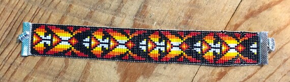 Beetle Fire Colors Loom Beaded Wide Bracelet