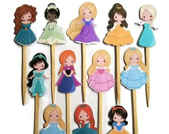 Princess Cupcake Toppers - Set of 12, Double Sided, Party Decoration