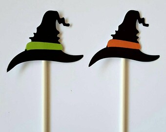 Witch hat cupcake toppers - set of 12, Halloween centerpiece, Halloween cake topper, Halloween party