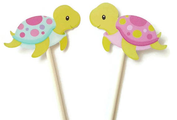 Sea Turtle Cake Cupcake Toppers Picks Set
