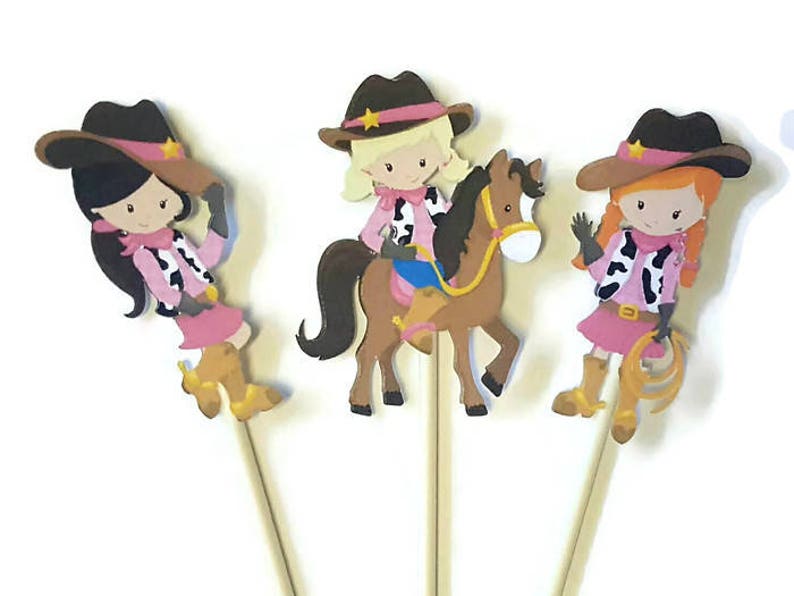 Cowgirl Cupcake Toppers Set of 12 Western Theme Cowgirl Etsy