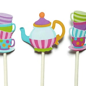 Tea party cupcake toppers - set of 12, cake toppers, tea party centerpiece, tea party cake topper