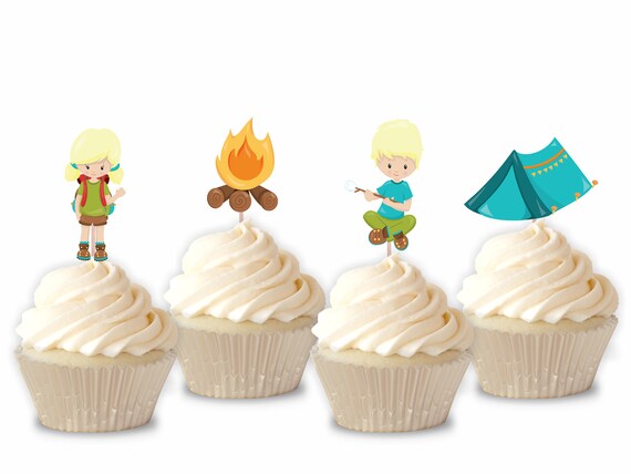 Camping Themed Cupcake Toppers Set Of 12 Etsy