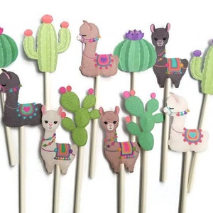 Llama cupcake toppers - set of 12, llama theme, llama party, llama decor, alpaca, cactus topper, cactus cake