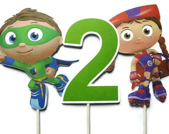 Super Why cake toppers - set of 3, centerpiece sticks, toppers, Super Why birthday party