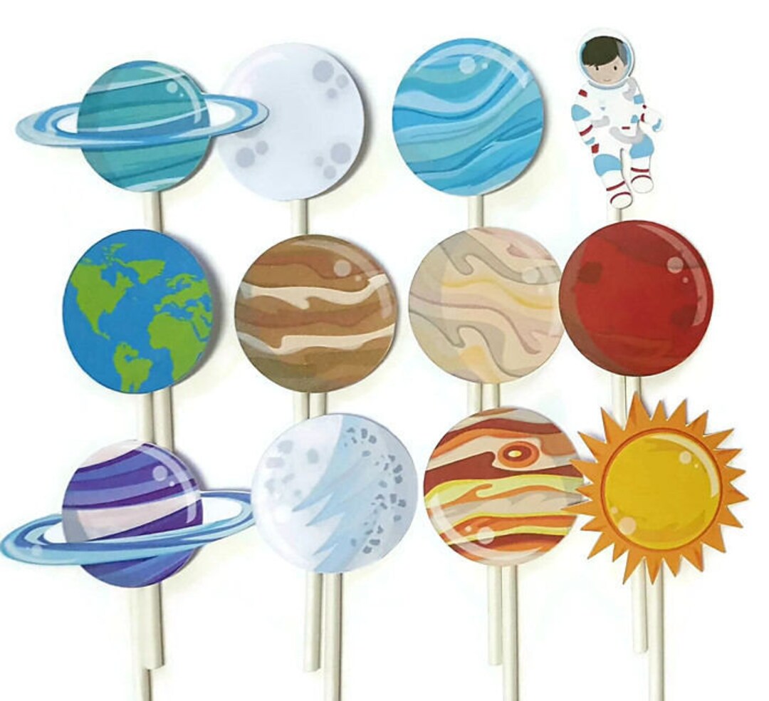 Space Cupcake Toppers - Planets, Astronaut (set of 12) - Etsy