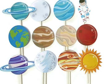 Space cupcake toppers - set of 12, space party, space theme, astronaut cake toppers, centerpiece