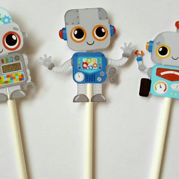 Robot cupcake toppers -set of 12, robot party, robot cake, robot centerpiece