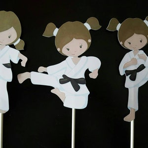 Karate girls centerpieces - set of 3, karate cake toppers, karate theme
