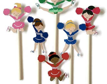 Adornos para cupcakes de animadoras - Pompones, juego de 12