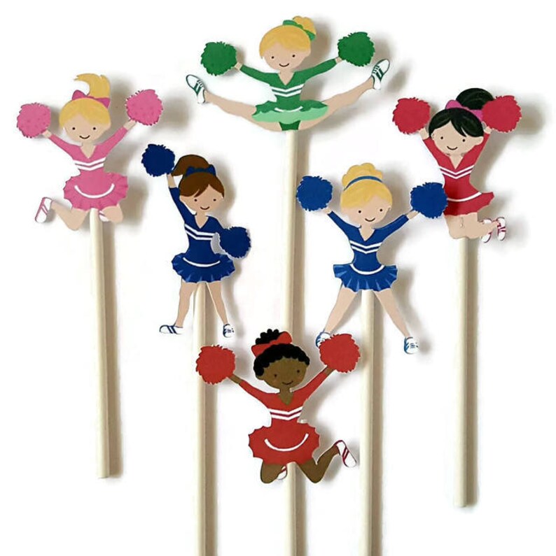 Cheerleader Cupcake Toppers Set of 12 Pom Poms Cheer Cake Etsy