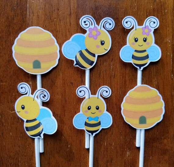 Bumble Bee Cupcake Toppers Set Of 12 Bee Cake Topper Bee Etsy