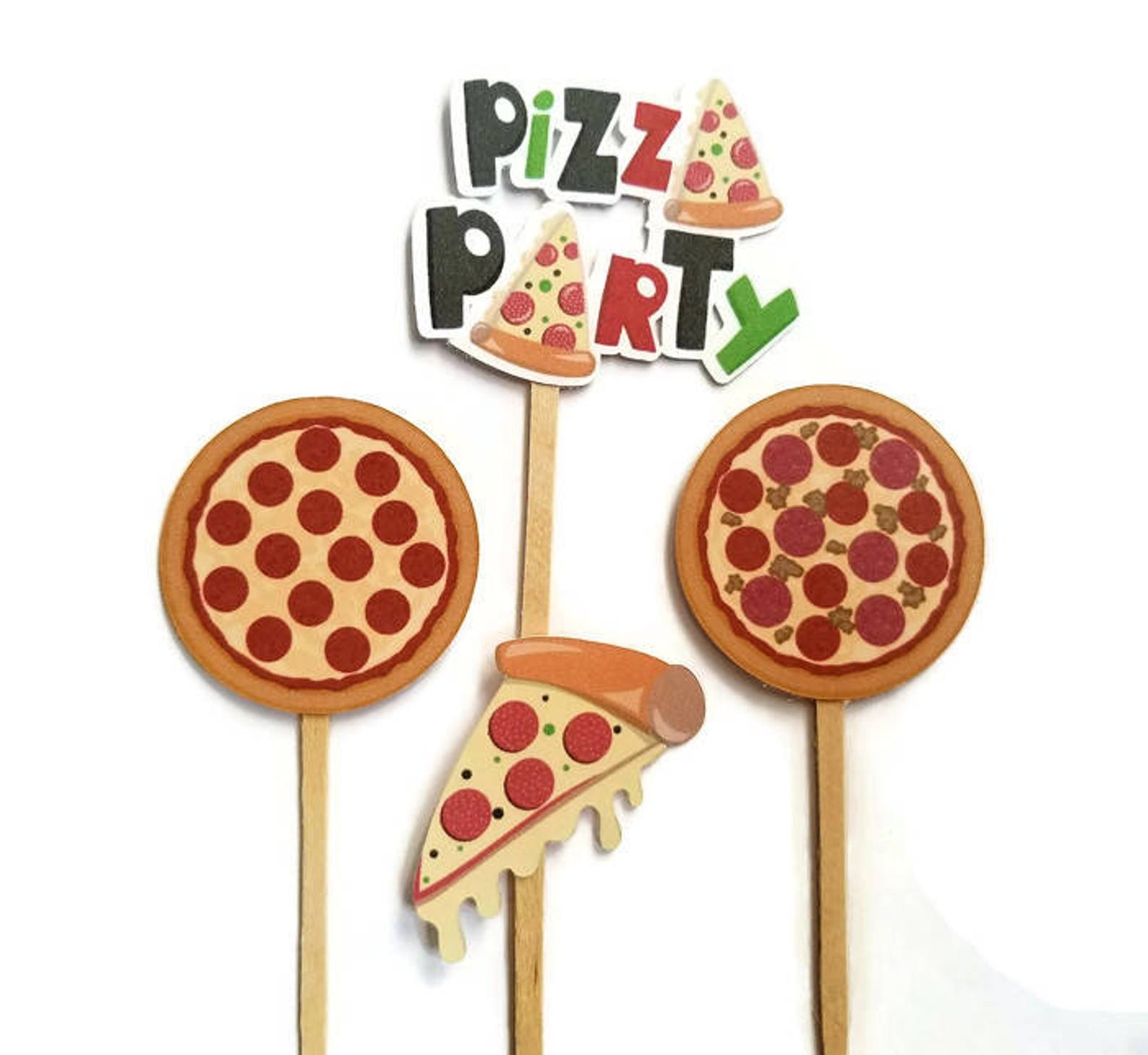 Pizza Cupcake Toppers Set of 12 Pizza Party Pizza Cake Etsy