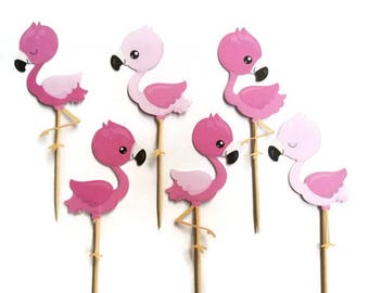 Flamingo cupcake toppers - set of 12 flamingos, flamingo cake, food picks, party picks, luau theme, tropical cake topper