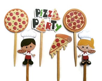 Pizza cupcake toppers - set of 12, pizza party, pizza cake toppers, centerpiece