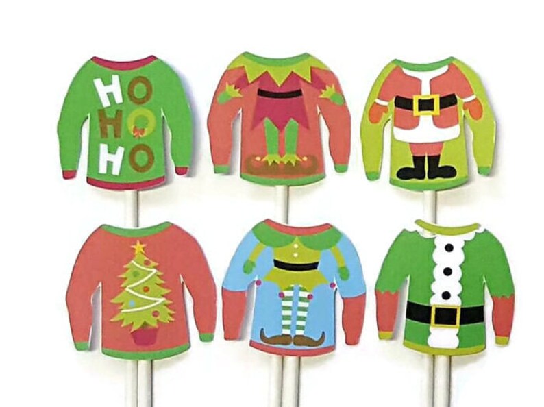 Ugly sweater cupcake toppers set of 12, cake toppers, holiday party, Christmas party, work Christmas party image 1