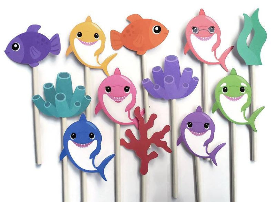 Shark Cupcake Toppers Set of 12 Food Picks Party Picks Etsy