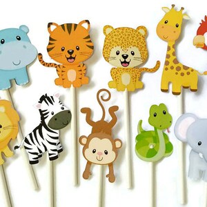 Safari cupcake toppers - set of 12 jungle cupcake toppers, jungle theme safari theme